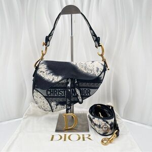 DIOR Saddle Bag Medium Blue White Tie-Dye Embroidered Canvas